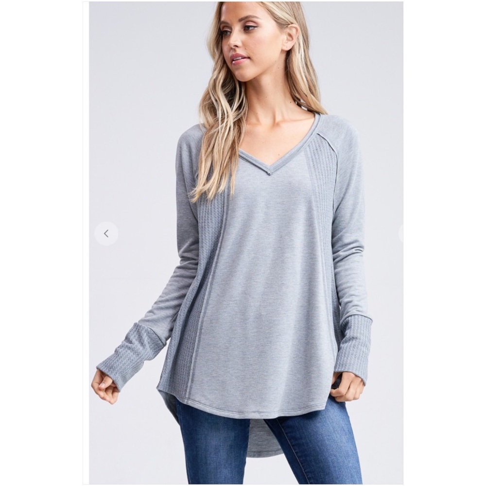 Waffle Knit Super Soft High-Low Grey LS Tunic! - Picture 8 of 16